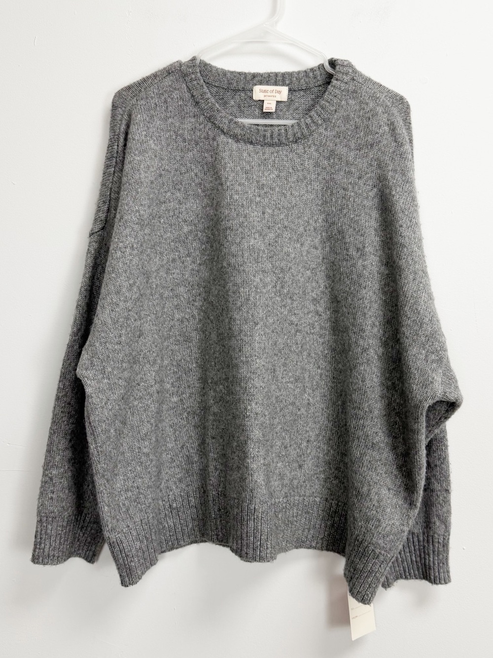 State of Day Sweater Womens XXL Gray Knit Crewneck Intimates Cozy Lounge NWT